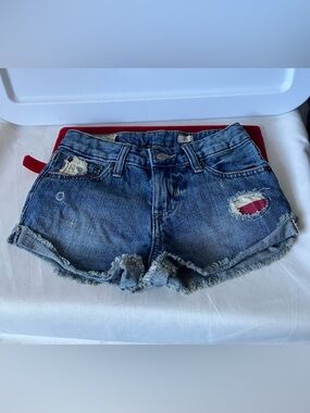 POLO Ralph Lauren Girls Jean Denim Cut Off Shorts Distressed Stars Sz 8.